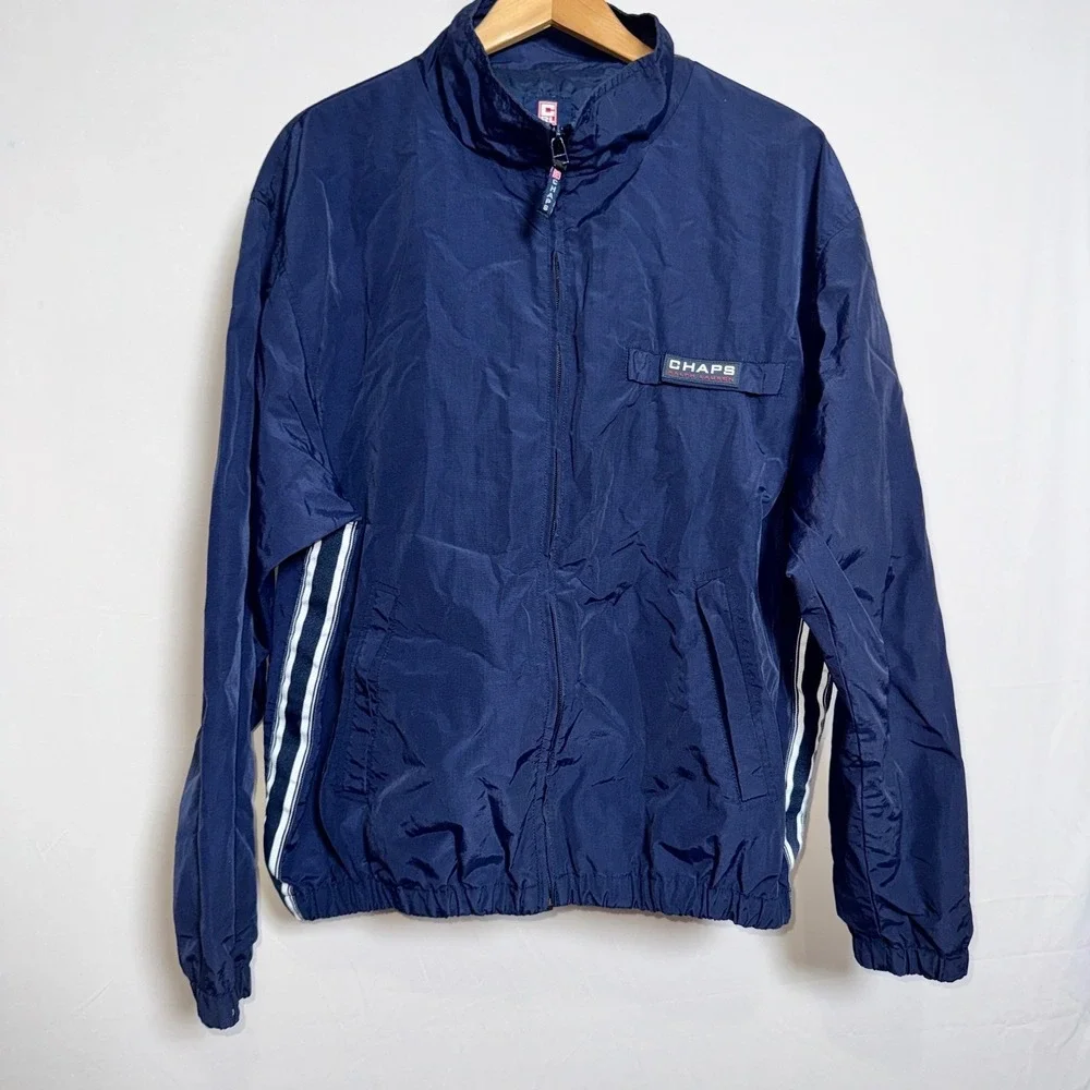 Chaps‎ Ralph Lauren Mens Navy Blue Vintage Windbreaker Full Zip Jacket 93963 Lg
